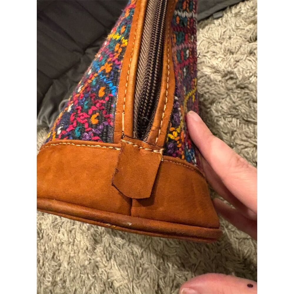 Artisan Handwoven Multicolor Brown Shoulder Bag with Suede Leather Trim - Picture 8 of 16